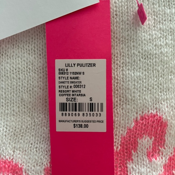 Lilly Pulitzer White and Pink Sweater Cozy Crew Neck - Picture 2 of 3